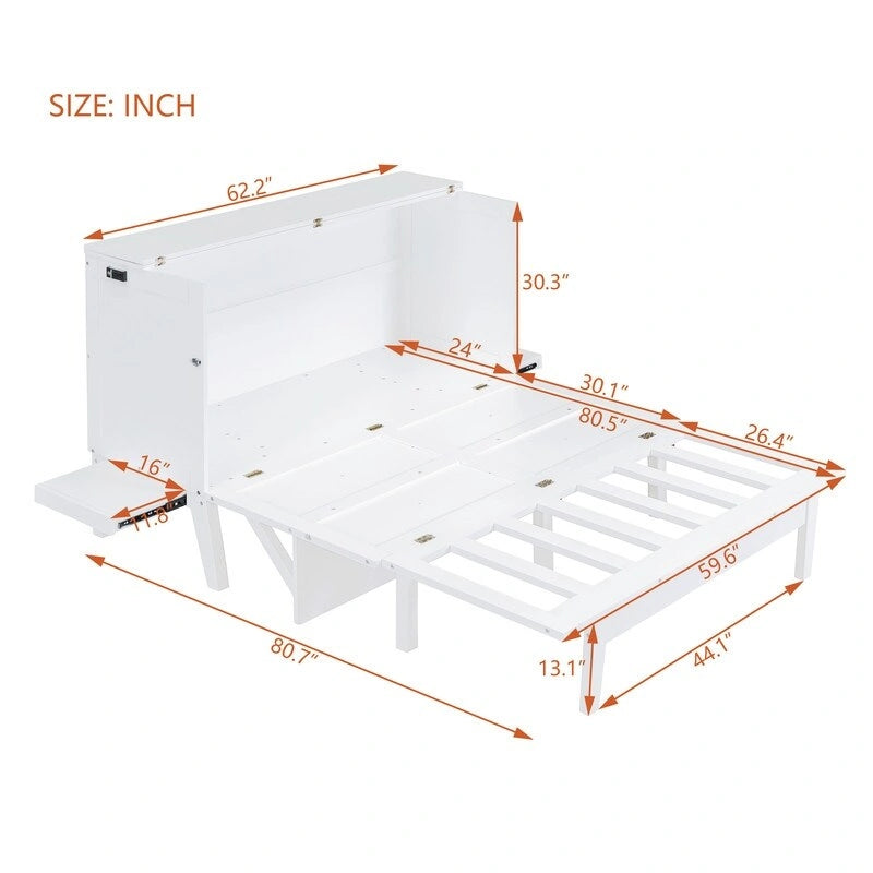 Murphy-Bett-Schrank in Queen-Size mit Schreibtischen zum Verschieben und integriertem USB-Anschluss