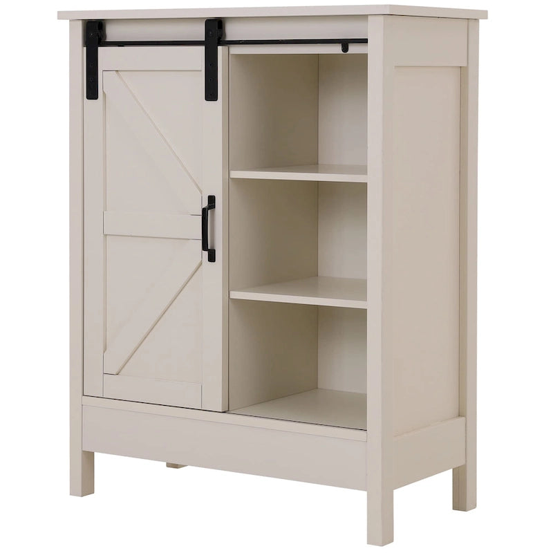 Farmhouse Bathroom Floor Storage Cabinet with Sliding Barn Door