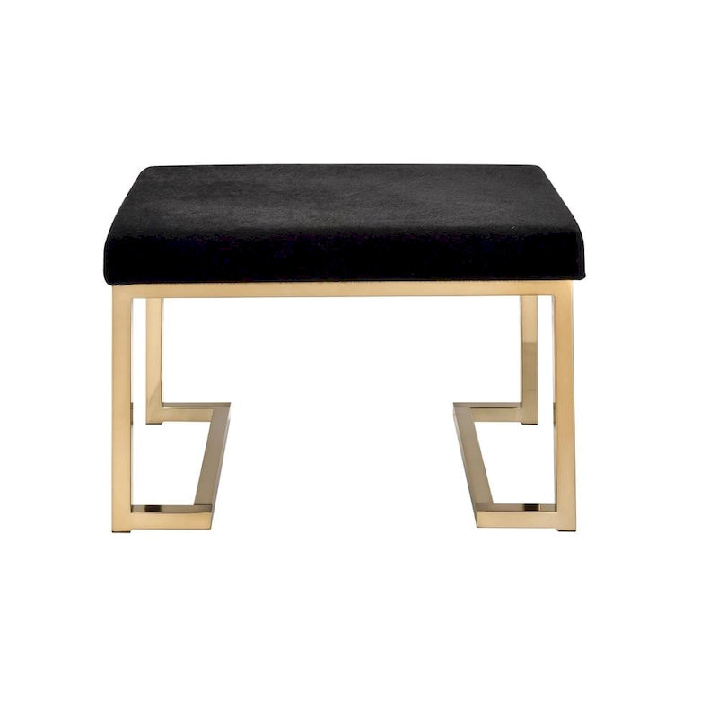 Pouf en tissu noir avec rangement dissimulé et base métallique couleur champagne