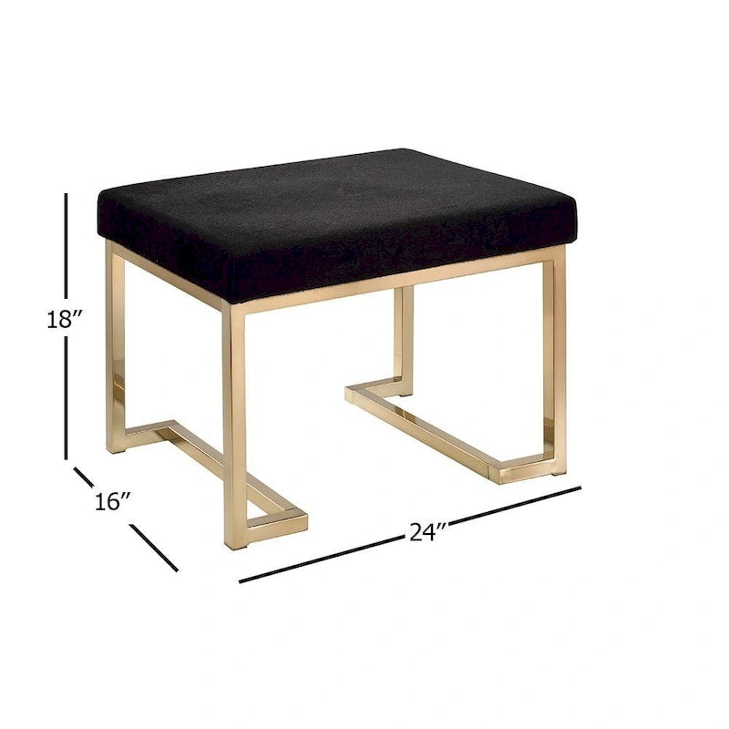 Pouf en tissu noir avec rangement dissimulé et base métallique couleur champagne