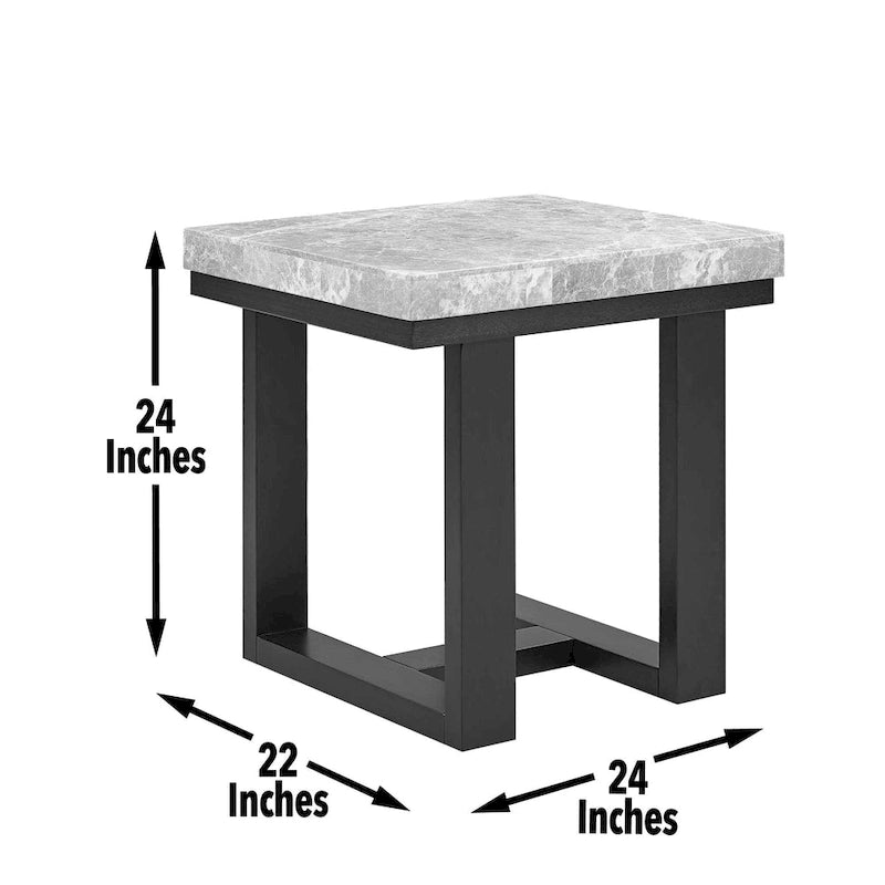 Mesa auxiliar con revestimiento de mármol gris y base tipo trineo color espresso