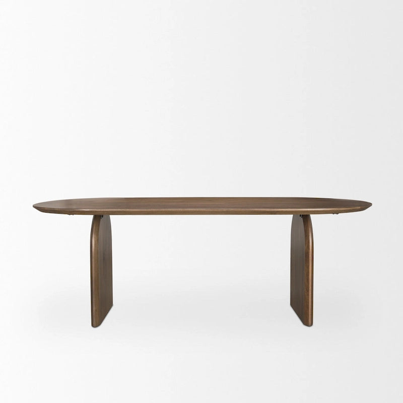 Oval Solid Mango Wood Dining Table with Arched Legs