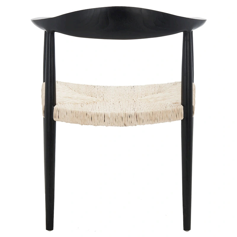 Sillón decorativo de ratán trenzado con estructura de madera de mediados de siglo