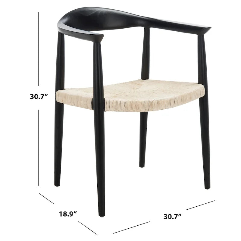 Sillón decorativo de ratán trenzado con estructura de madera de mediados de siglo