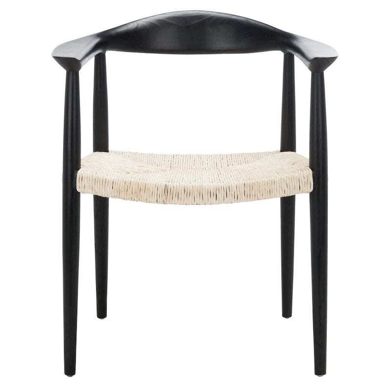 Sillón decorativo de ratán trenzado con estructura de madera de mediados de siglo