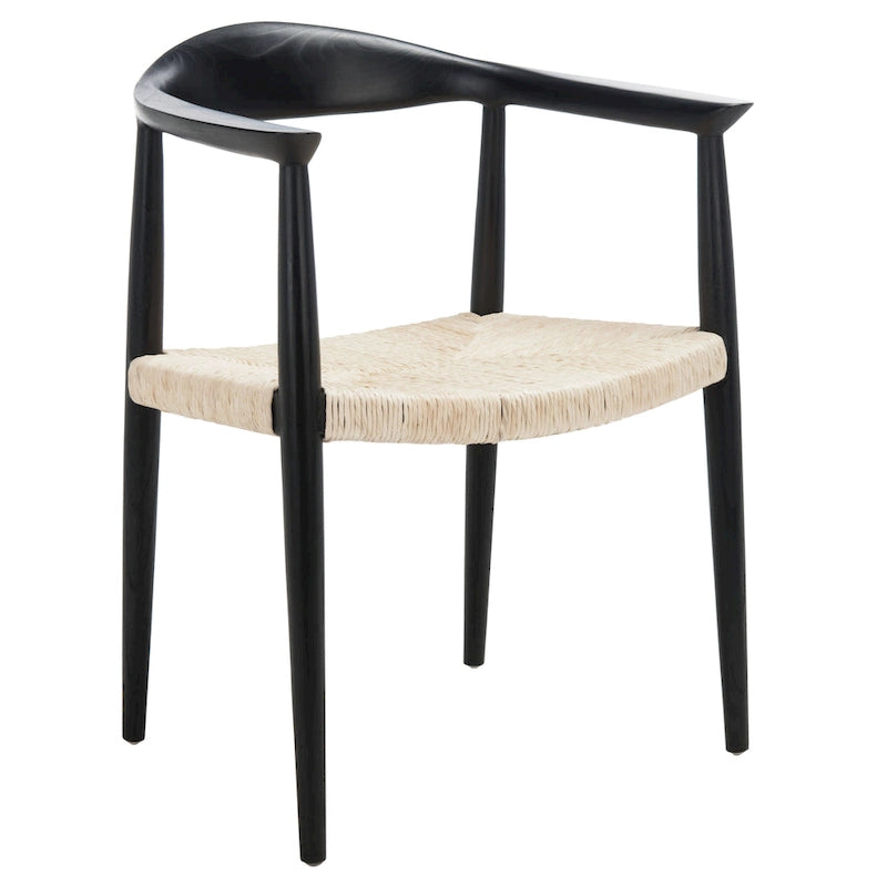 Sillón decorativo de ratán trenzado con estructura de madera de mediados de siglo