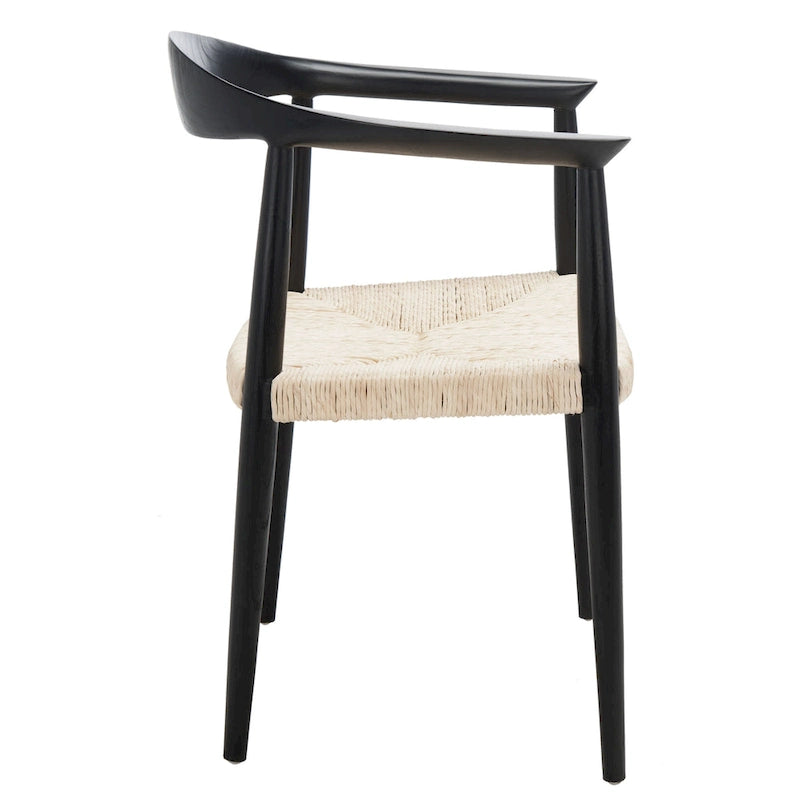 Sillón decorativo de ratán trenzado con estructura de madera de mediados de siglo