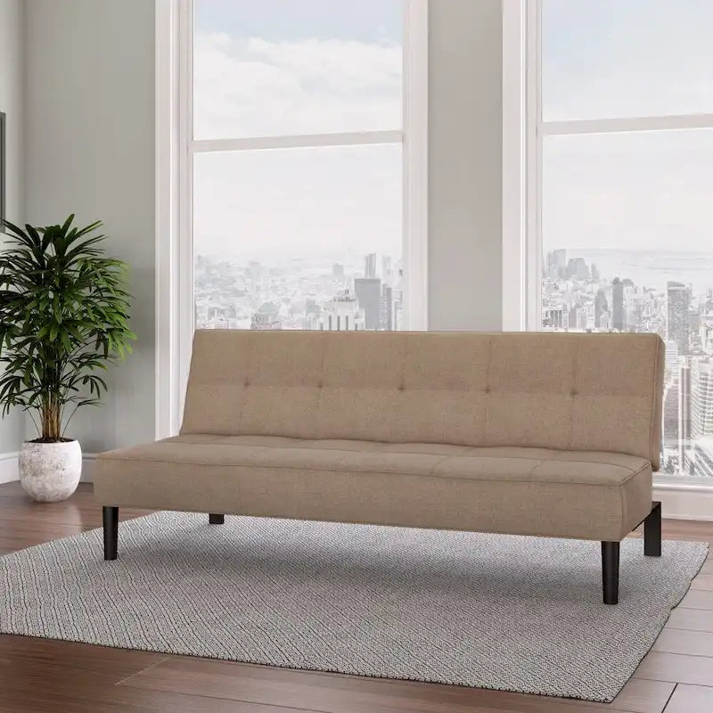 Sofá cama futón convertible con colchón de tela capitonado