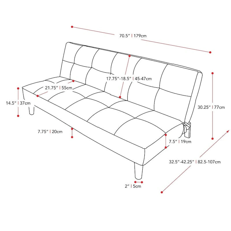 Divano letto futon trasformabile con materasso in tessuto trapuntato