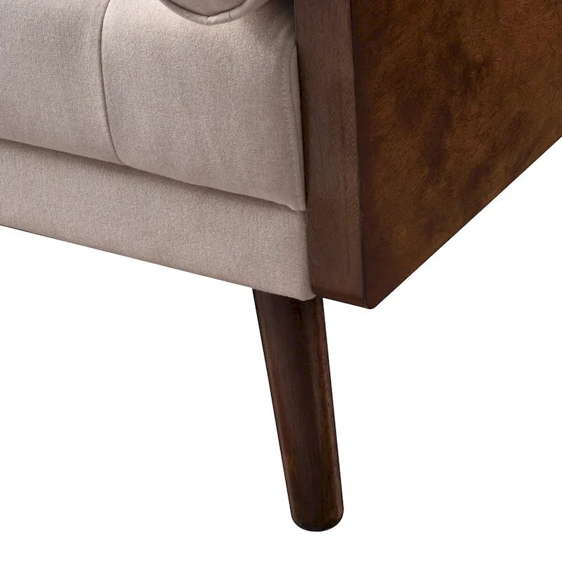 Mid-Century Modern Fabric Sofa with Button-Tufted Detail & Gold-Tipped Legs