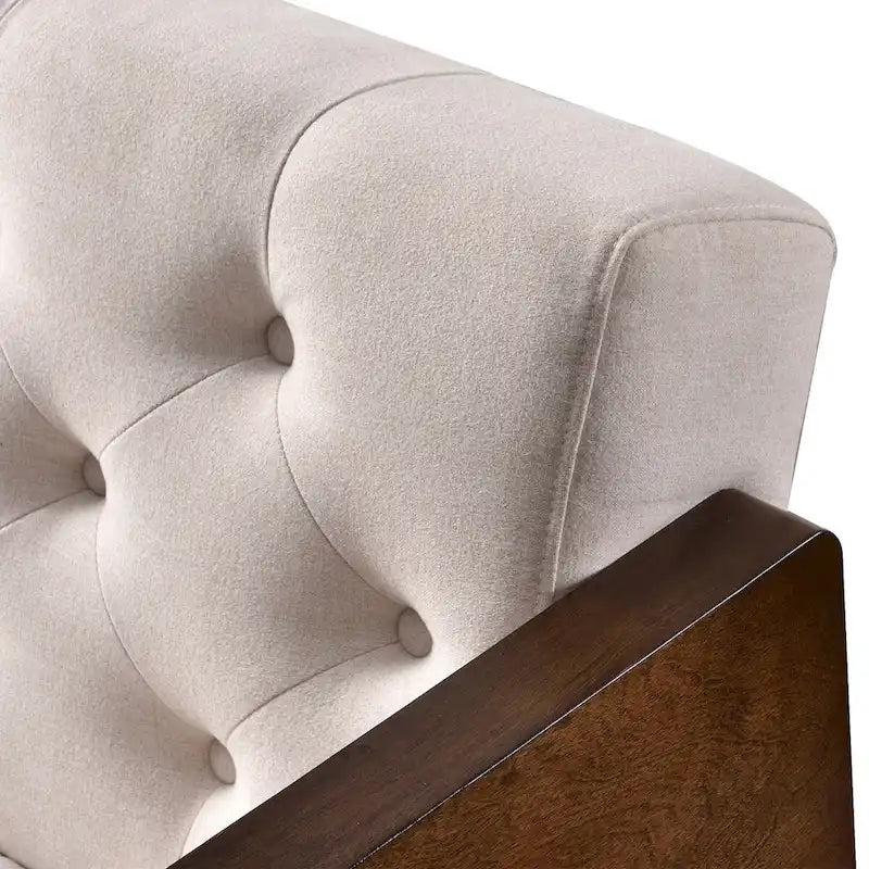 Mid-Century Modern Fabric Sofa with Button-Tufted Detail & Gold-Tipped Legs