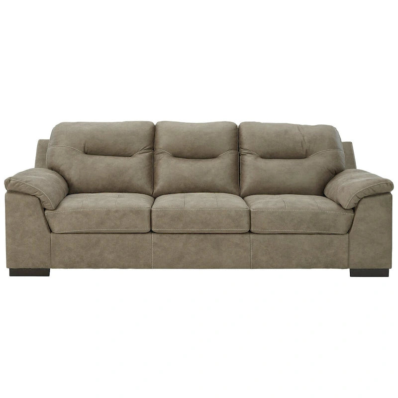 Faux Leather Tufted Sofa with Pillow-Top Armrests & Jumbo Stitching