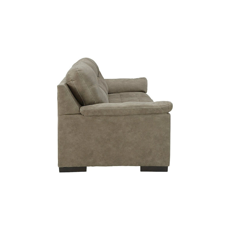 Faux Leather Tufted Sofa with Pillow-Top Armrests & Jumbo Stitching