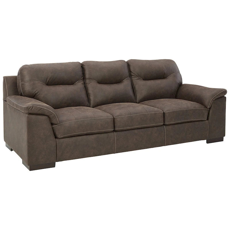 Faux Leather Tufted Sofa with Pillow-Top Armrests & Jumbo Stitching
