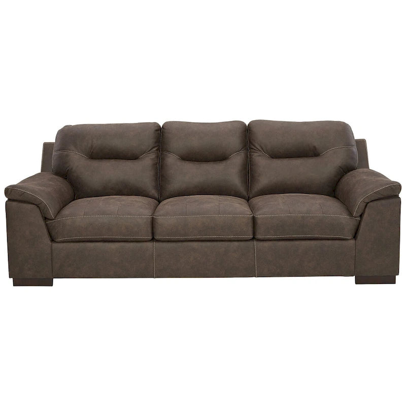 Faux Leather Tufted Sofa with Pillow-Top Armrests & Jumbo Stitching