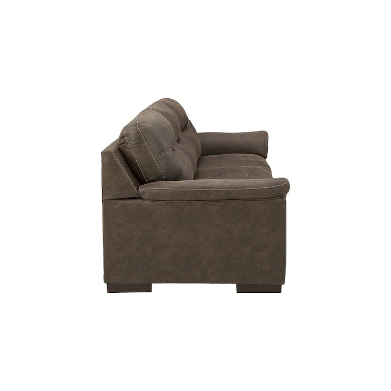 Faux Leather Tufted Sofa with Pillow-Top Armrests & Jumbo Stitching