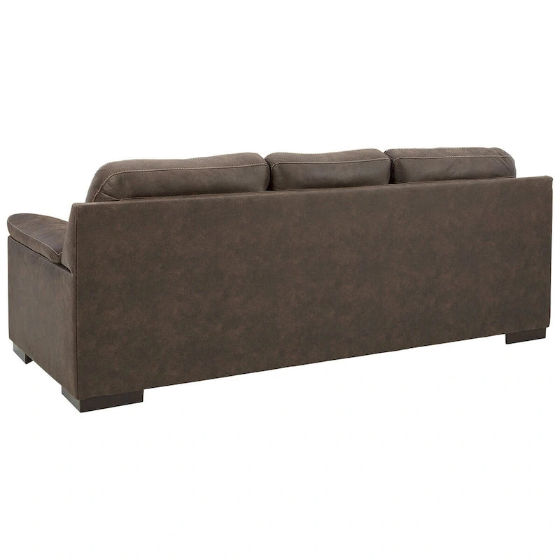 Faux Leather Tufted Sofa with Pillow-Top Armrests & Jumbo Stitching