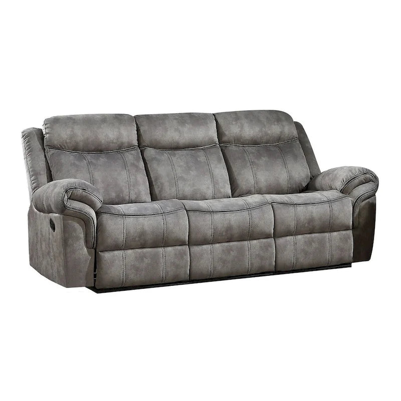 87" graues Samtsofa mit manueller Relaxfunktion, USB-Anschluss und schwarzen Beinen