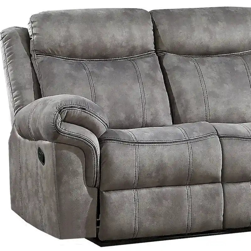 87" graues Samtsofa mit manueller Relaxfunktion, USB-Anschluss und schwarzen Beinen