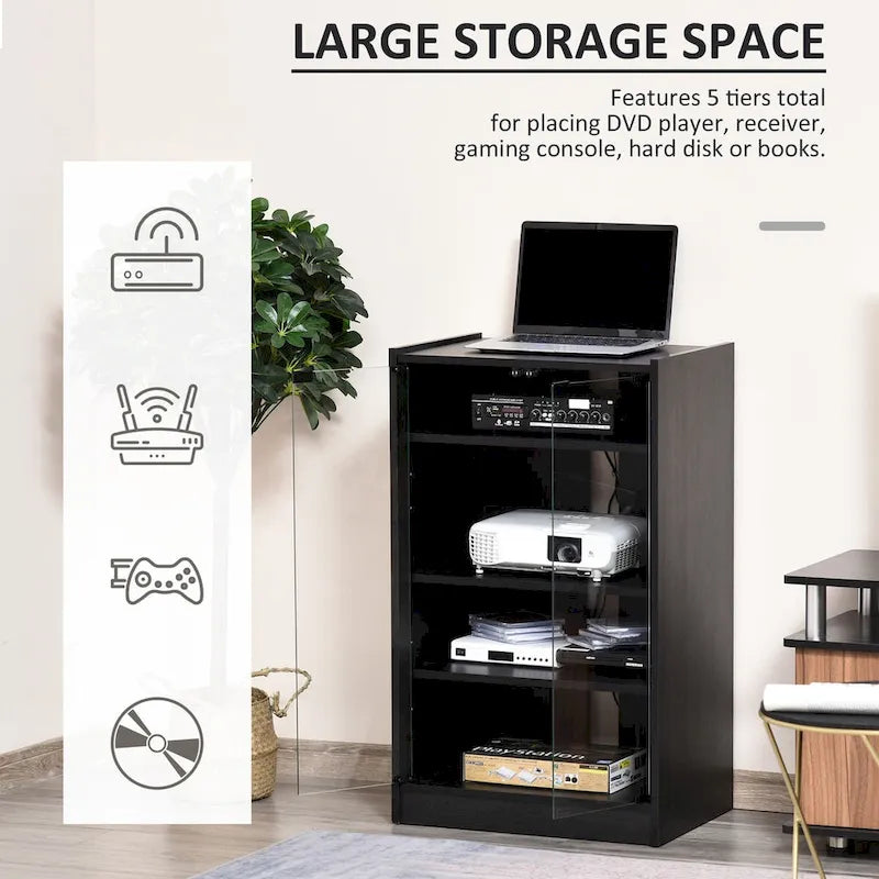5-Tier Media Cabinet with Tempered Glass Doors & Cable Management