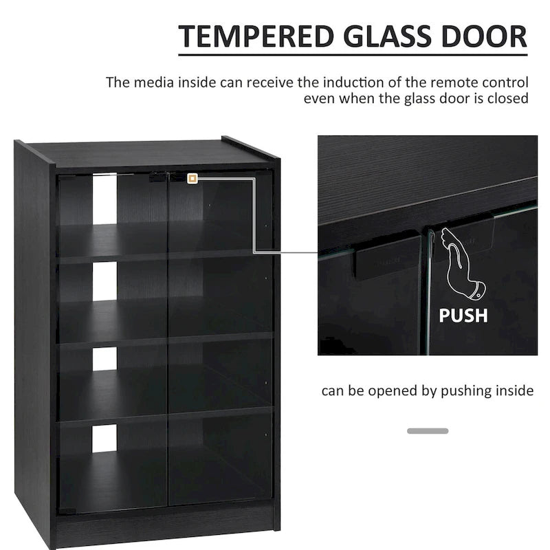 5-Tier Media Cabinet with Tempered Glass Doors & Cable Management
