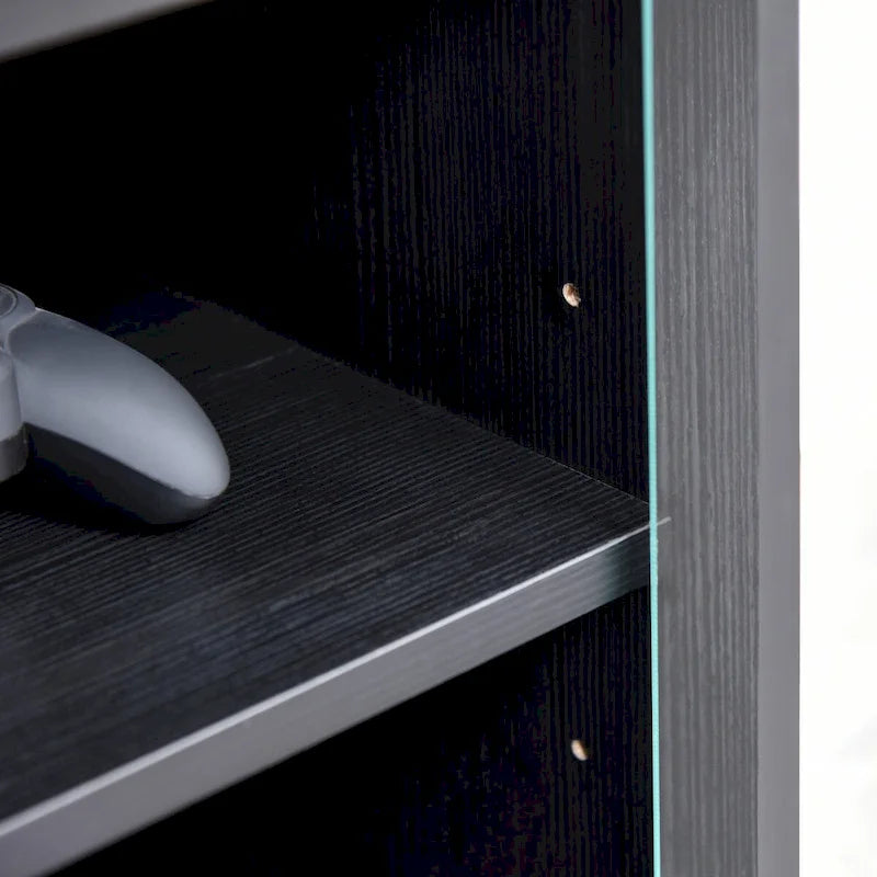 5-Tier Media Cabinet with Tempered Glass Doors & Cable Management