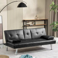 Divano letto futon trasformabile in pelle PU con braccioli rimovibili e portabicchieri