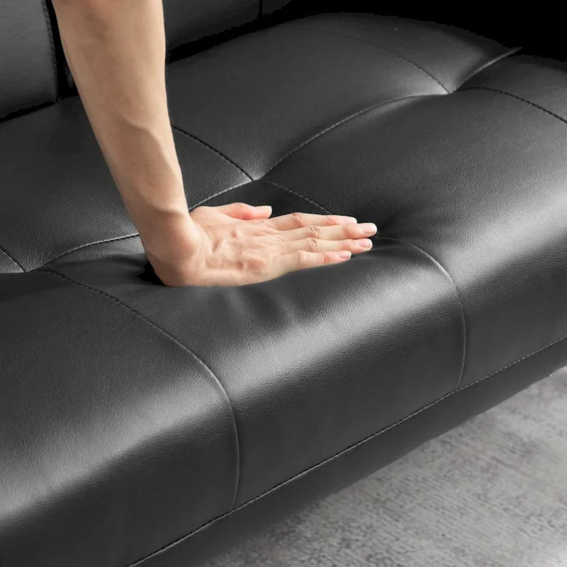 Divano letto futon trasformabile in pelle PU con braccioli rimovibili e portabicchieri