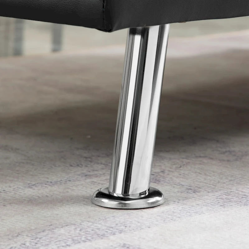 Divano letto futon trasformabile in pelle PU con braccioli rimovibili e portabicchieri