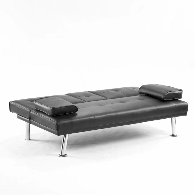 Divano letto futon trasformabile in pelle PU con braccioli rimovibili e portabicchieri