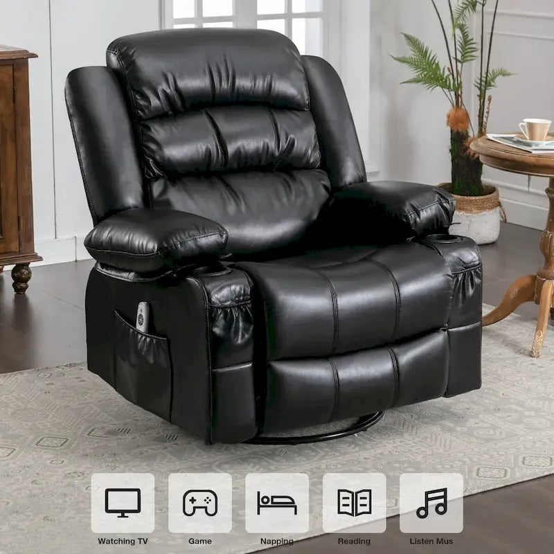 Fauteuil inclinable de massage avec chaleur, pivotement à 360°, fonction berçante et port USB
