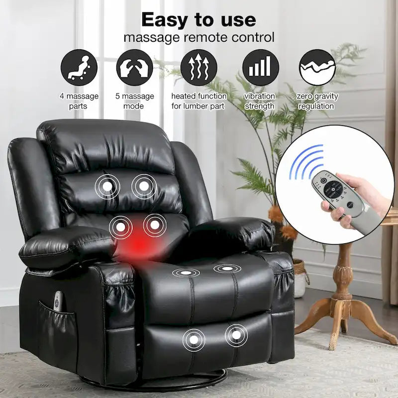Fauteuil inclinable de massage avec chaleur, pivotement à 360°, fonction berçante et port USB