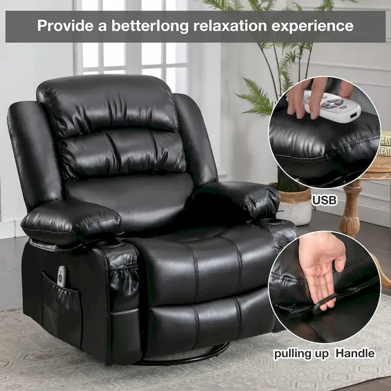 Massagesessel mit Wärmefunktion, 360°-Drehfunktion, Wippfunktion und USB-Anschluss