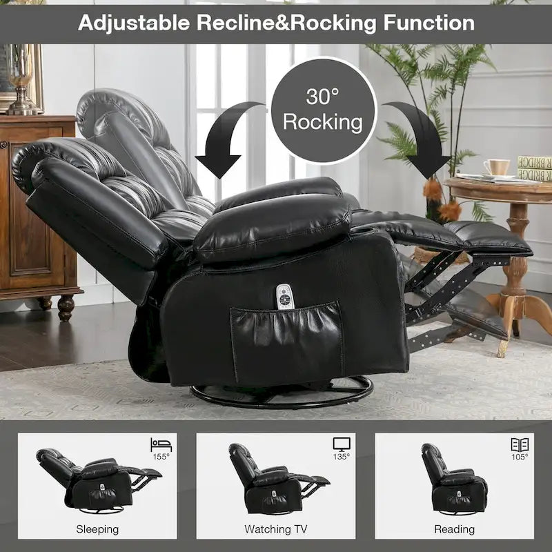 Fauteuil inclinable de massage avec chaleur, pivotement à 360°, fonction berçante et port USB