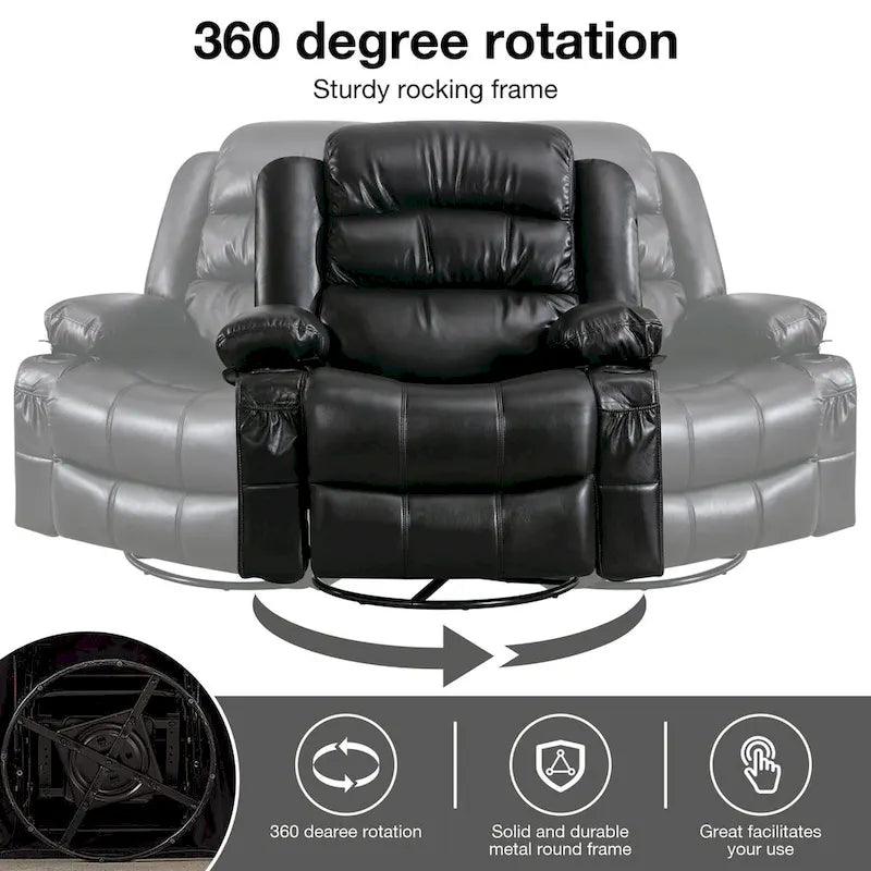 Fauteuil inclinable de massage avec chaleur, pivotement à 360°, fonction berçante et port USB