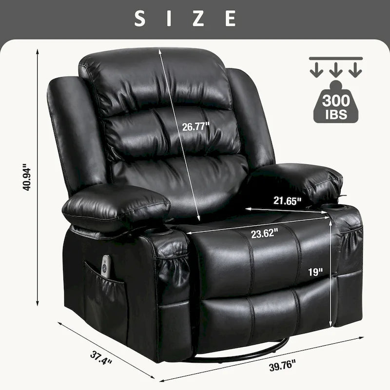 Fauteuil inclinable de massage avec chaleur, pivotement à 360°, fonction berçante et port USB