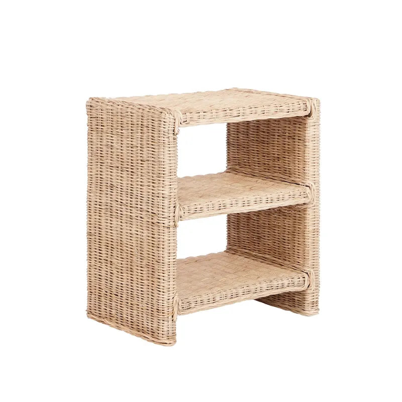 Küsten-Boho-Beistelltisch aus handgeflochtenem Rattan mit 3 Ebenen