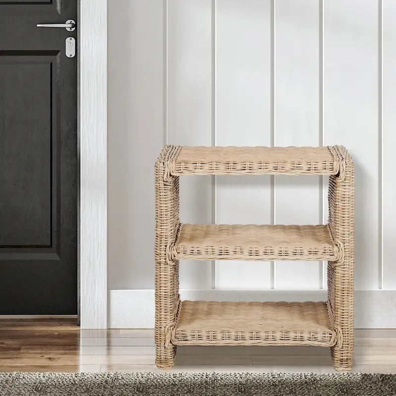 Coastal Bohemian Handwoven Rattan 3-Tier End Table