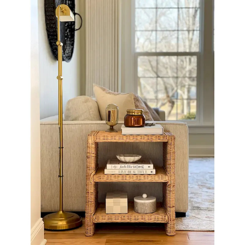 Coastal Bohemian Handwoven Rattan 3-Tier End Table
