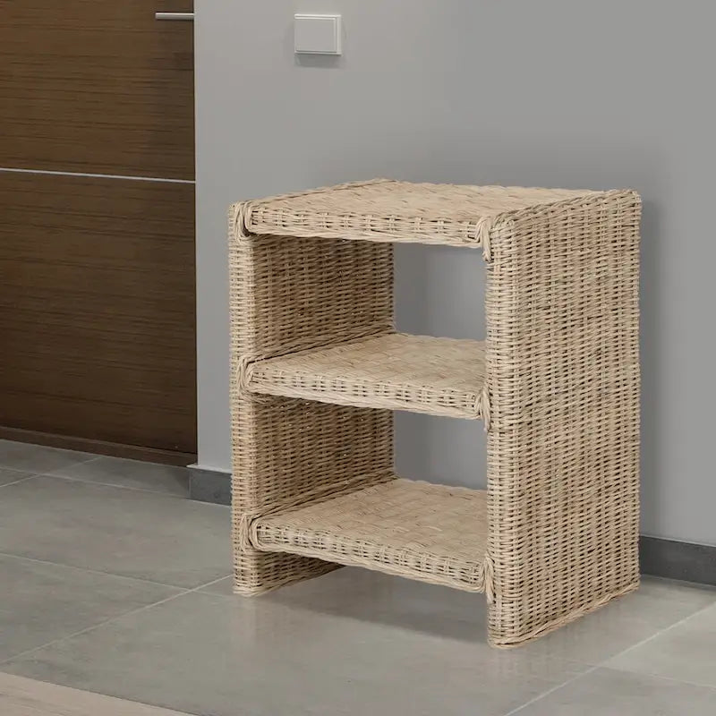 Coastal Bohemian Handwoven Rattan 3-Tier End Table