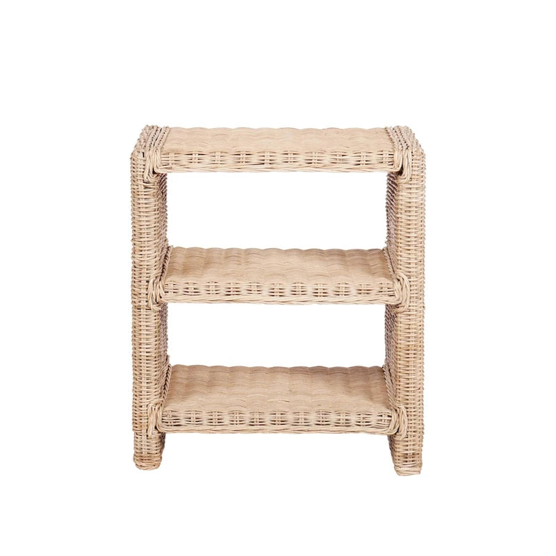 Coastal Bohemian Handwoven Rattan 3-Tier End Table