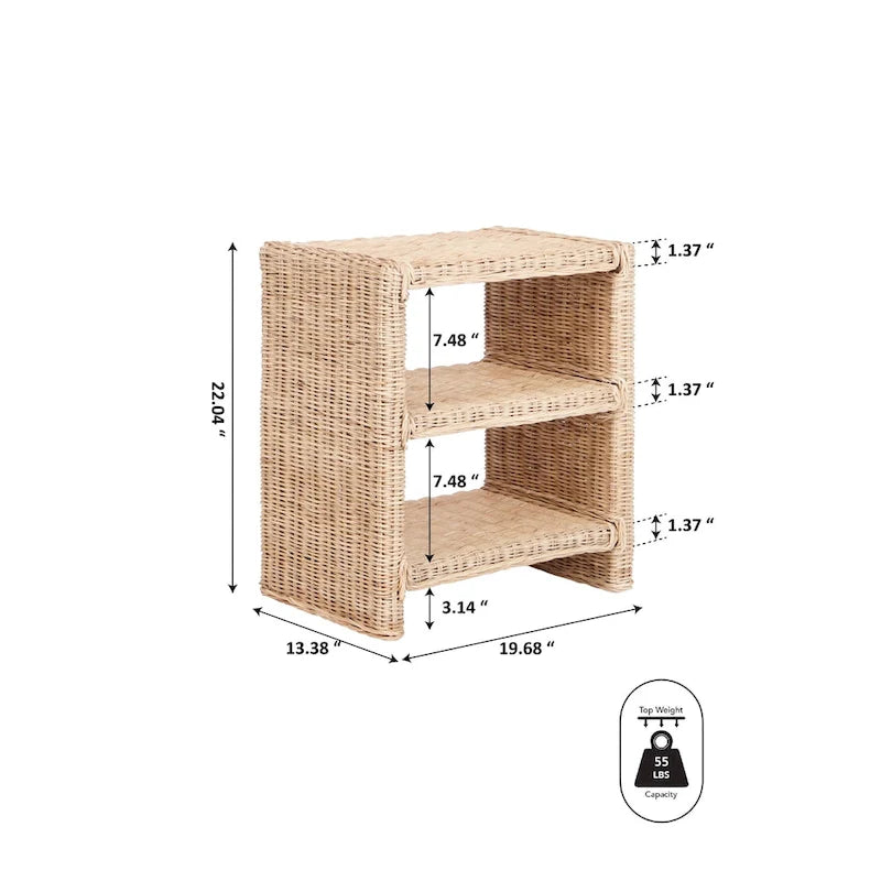 Coastal Bohemian Handwoven Rattan 3-Tier End Table