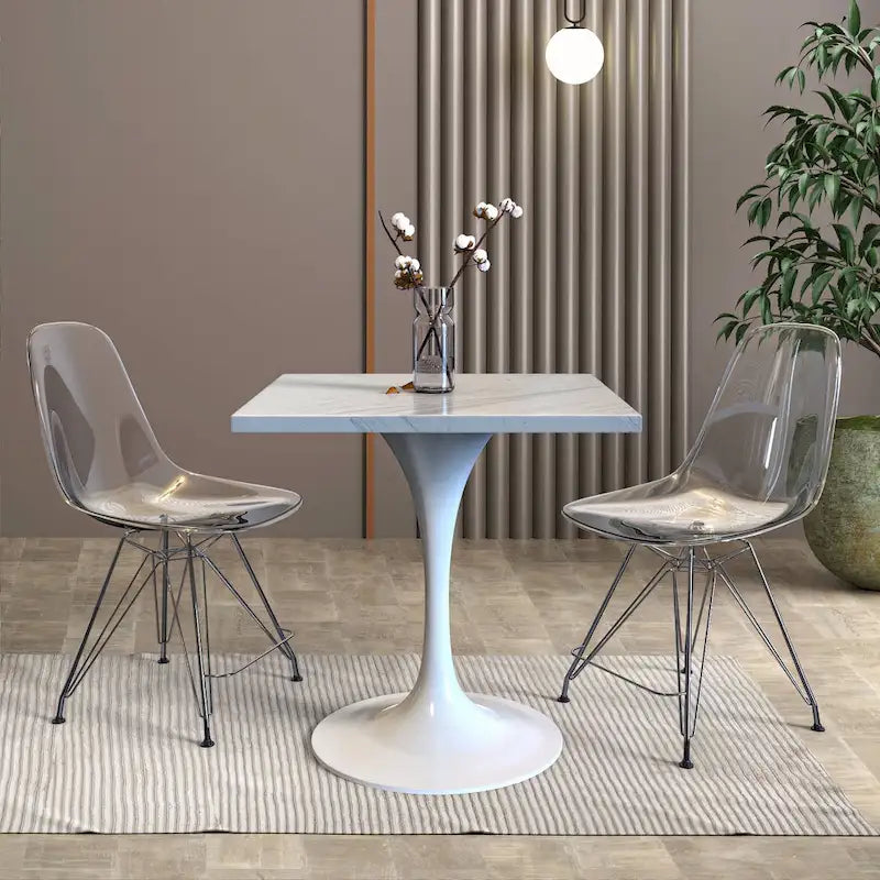 Square Dining Table with Resin Top & White Steel Base