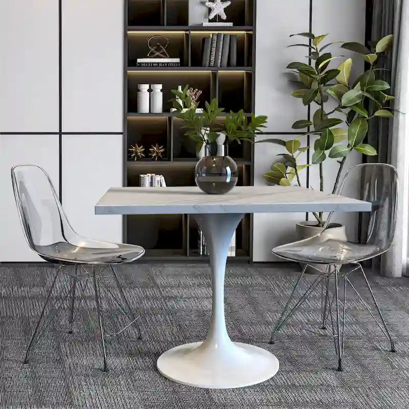 Square Dining Table with Resin Top & White Steel Base