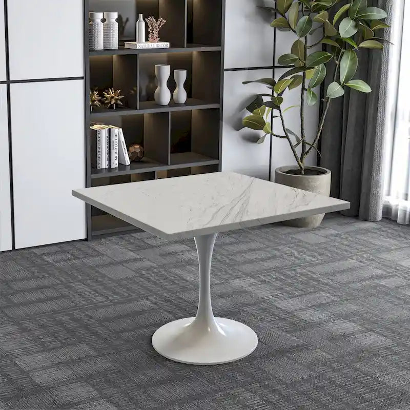 Square Dining Table with Resin Top & White Steel Base