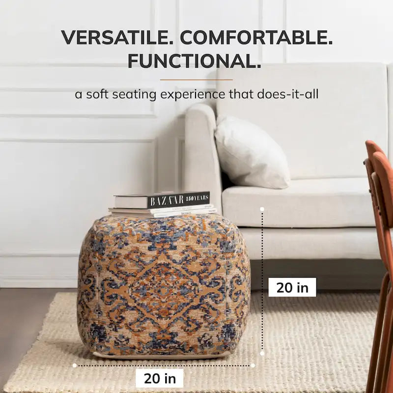 Handcrafted Multicolor Square Pouf Ottoman