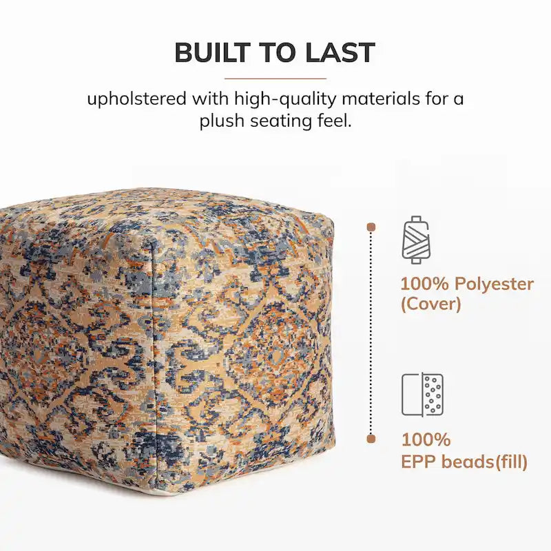 Handcrafted Multicolor Square Pouf Ottoman