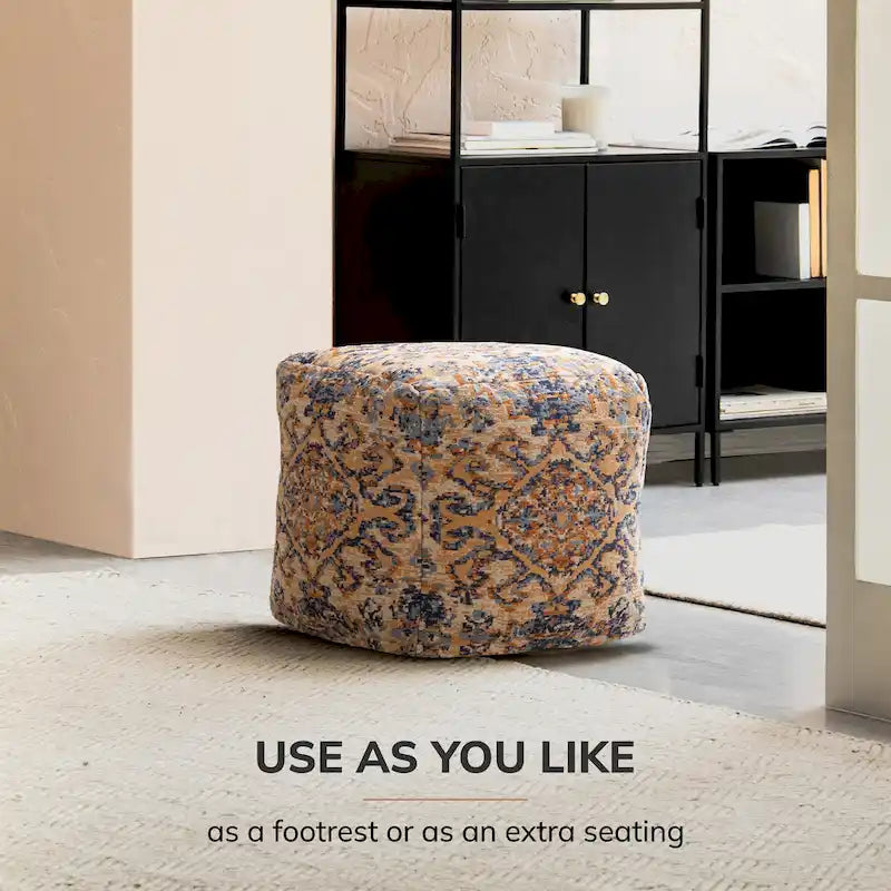 Handcrafted Multicolor Square Pouf Ottoman