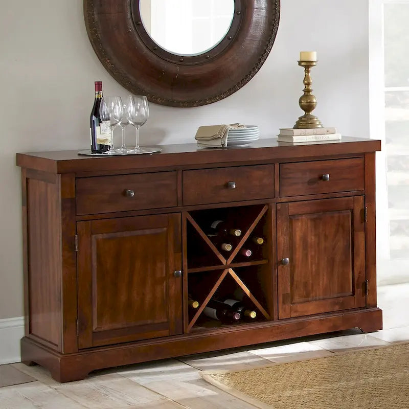Traditional 3-Drawer Sideboard Server with Wine Rack & Cabinet