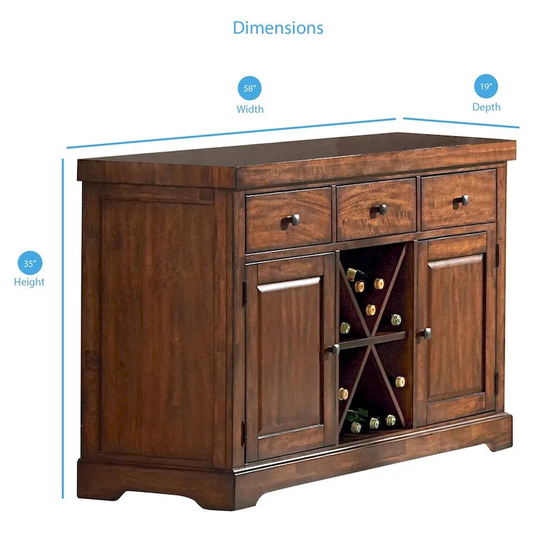 Credenza tradizionale con 3 cassetti, portabottiglie e mobiletto